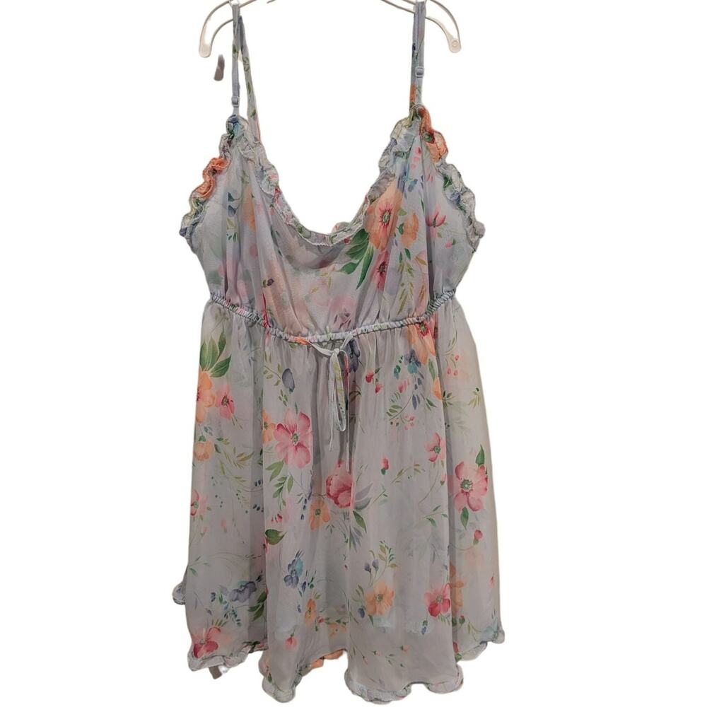 Victoria's Secret Babydoll Nightgown Teddy Nightie Slip Blue Floral Y2K